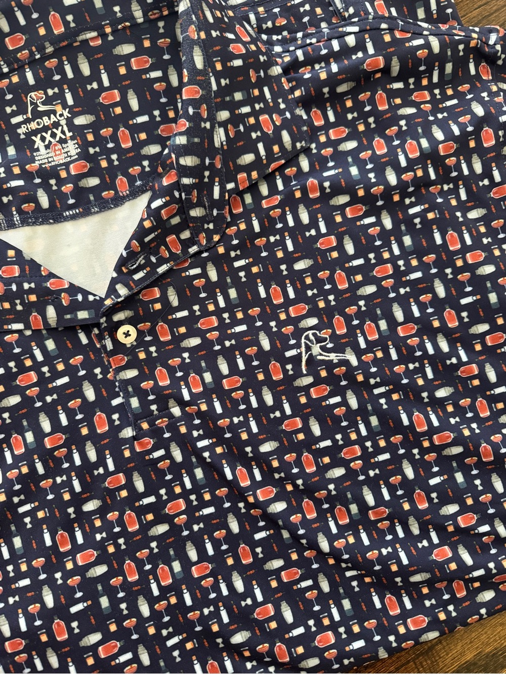 Men's Navy rhoback cocktail Patterned Short-Sleeve golf Shirt - Picture 2 of 5